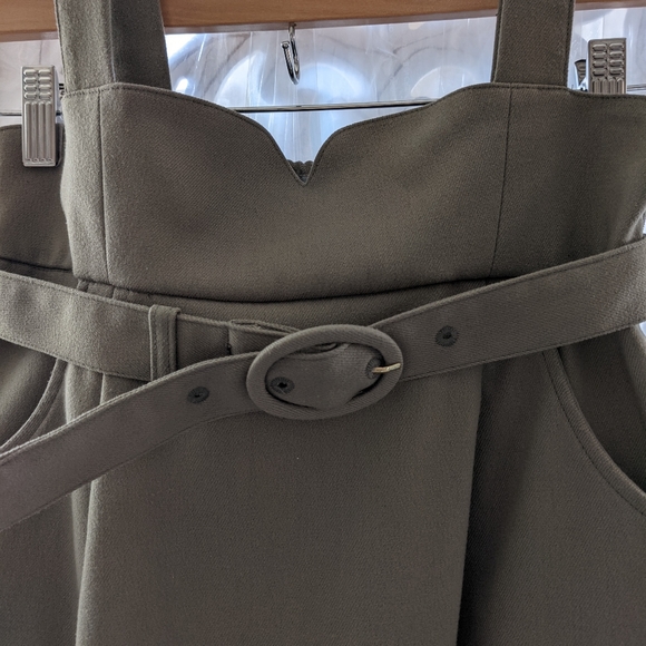 Vintage Japanese Brand High Waist Belted Flared Suspender Skirt Olive Green XS - Picture 4 of 5